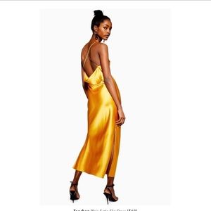 Classic pain satin dress in mustard color